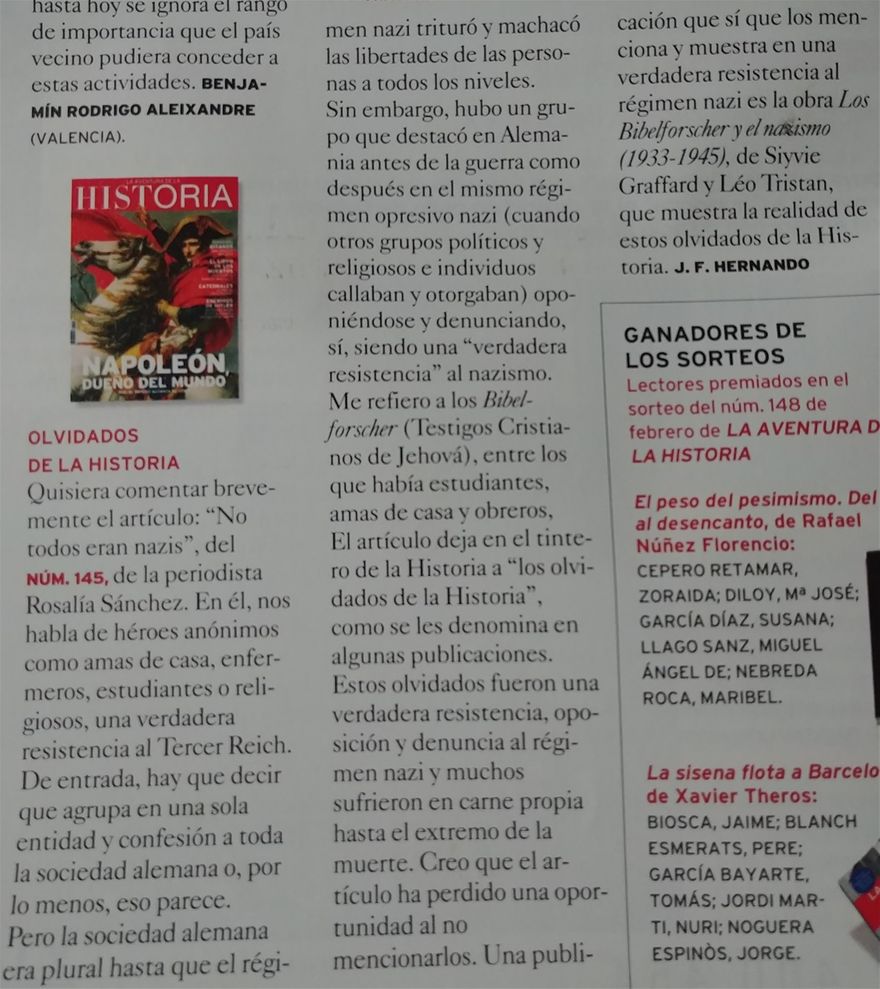 Página de la revista La Aventura de la Historia, donde se encuentra el artículo-carta